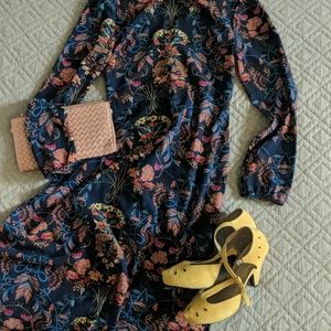 garden splendor navy blue floral print dress